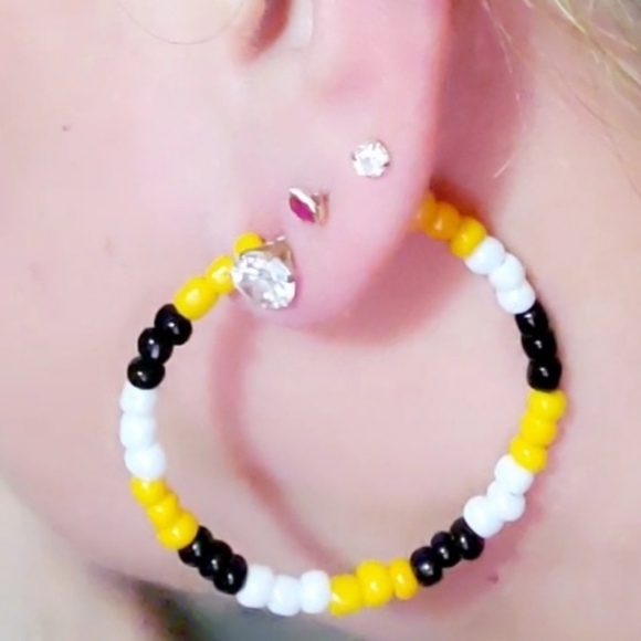 handmade, glass, rasta Jewelry - Handmade glass beaded hoop earrings, african rasta for women of all ages. New